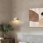 Wabi-Sabi Art Lighting Fixture Nordic Modern Marble Wall Sconce, Half Moon Semi Circle Yellow Travertine Wall Lamp,Japanese Style Natural Stone Bedside Wall Light for Bedroom, Foyer, Entryway,Stairs