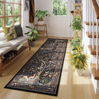 Runner Rug Vibrant Tree of Life-Patterned Vintage Kitchen Rugs Non Slip Washable Soft Carpet Runner for Laundry Bedroom Bathroom, Black