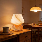 Glass Table Lamp, Mushroom Decorative Lamp, Retro Style, LED Ambient Light, Three Light Options, Suitable for Bedside Tables, Living Rooms, Bedrooms, Aesthetic Home Décor, and Creative Gifts (Orange)