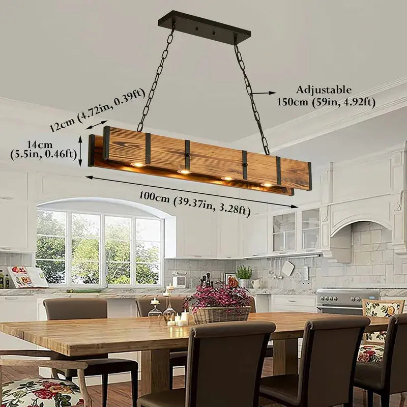 Dining Room Rustic Chandelier Farmhouse with 4X5W LED Downlight - Wood - 39.37X4.72X59In