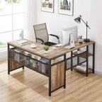 59-Inch L-Shaped Computer Desk with Wood Shelves and Metal Legs, Industrial Rustic Corner Desk for Home Office (Rustic Oak)