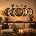 Moon Phase Mirror Wall Decor Set with Birds | Gothic Witchy Boho Wall Mirror Decor | Scandinavian Aesthetic Home Decor for Bedroom Living Room (Black)