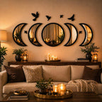 Moon Phase Mirror Wall Decor Set with Birds | Gothic Witchy Boho Wall Mirror Decor | Scandinavian Aesthetic Home Decor for Bedroom Living Room (Black)