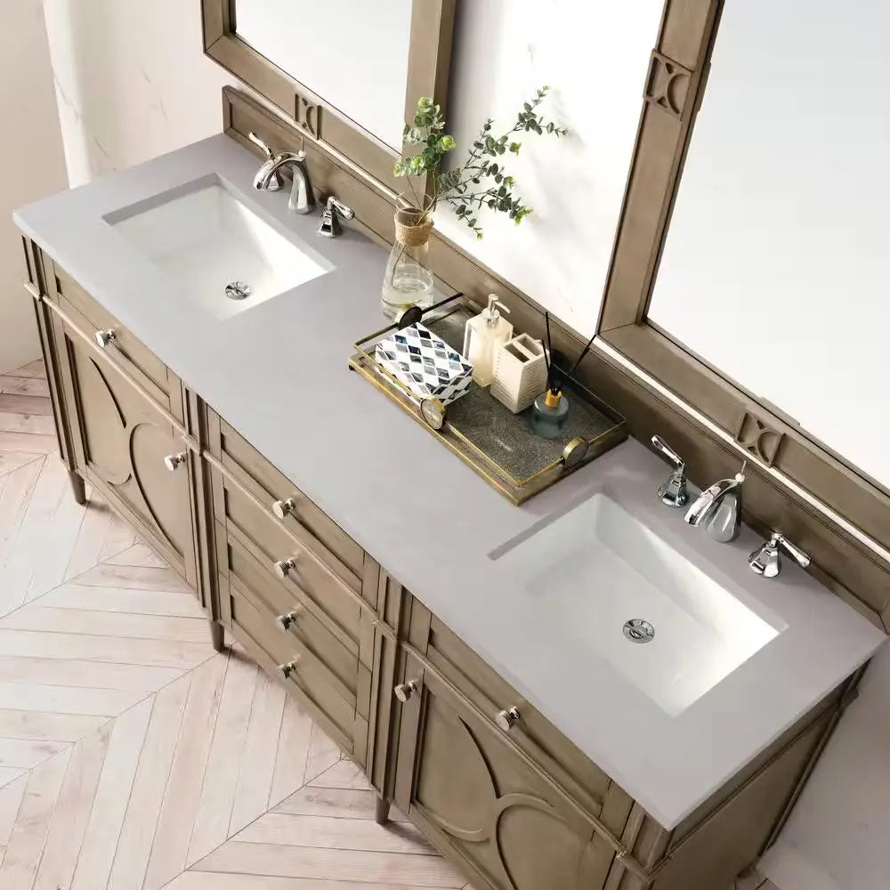 Darrowood 72 In. W X 23 In. D X 34 In. H Double Sink Freestanding Vanity in Walnut W/ Pietra Gray Quartz Top