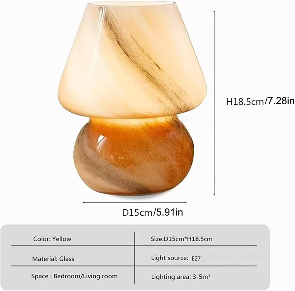 Glass Table Lamp, Mushroom Decorative Lamp, Retro Style, LED Ambient Light, Three Light Options, Suitable for Bedside Tables, Living Rooms, Bedrooms, Aesthetic Home Décor, and Creative Gifts (Orange)
