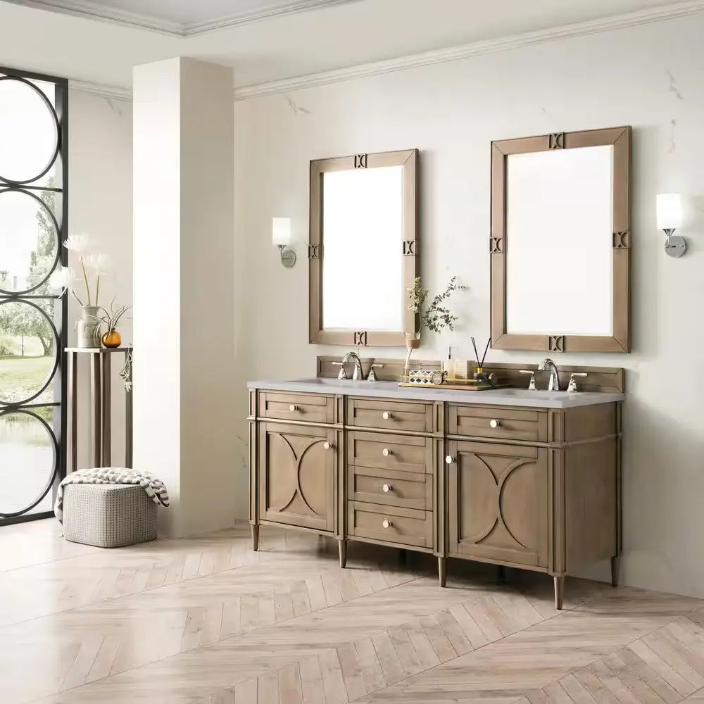 Darrowood 72 In. W X 23 In. D X 34 In. H Double Sink Freestanding Vanity in Walnut W/ Pietra Gray Quartz Top