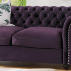 Karen Traditional Chesterfield Loveseat Sofa, Blackberry and Dark Brown, 61.75 X 33.75 X 27.75