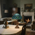 Tiffany-Style Sea Blue Pearl Table Lamp, 12x12x19 Inches - Antique Glass Desk and Reading Light