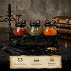 2026 Handcrafted Witchy Frog Apothecary Spice Jars Set of 3 Glass Herb Teas Storage Containers with Resin Lids Vintage Gothic Decorative Kitchen Decor Novelty Seasoning Organizer for Salt Pepper