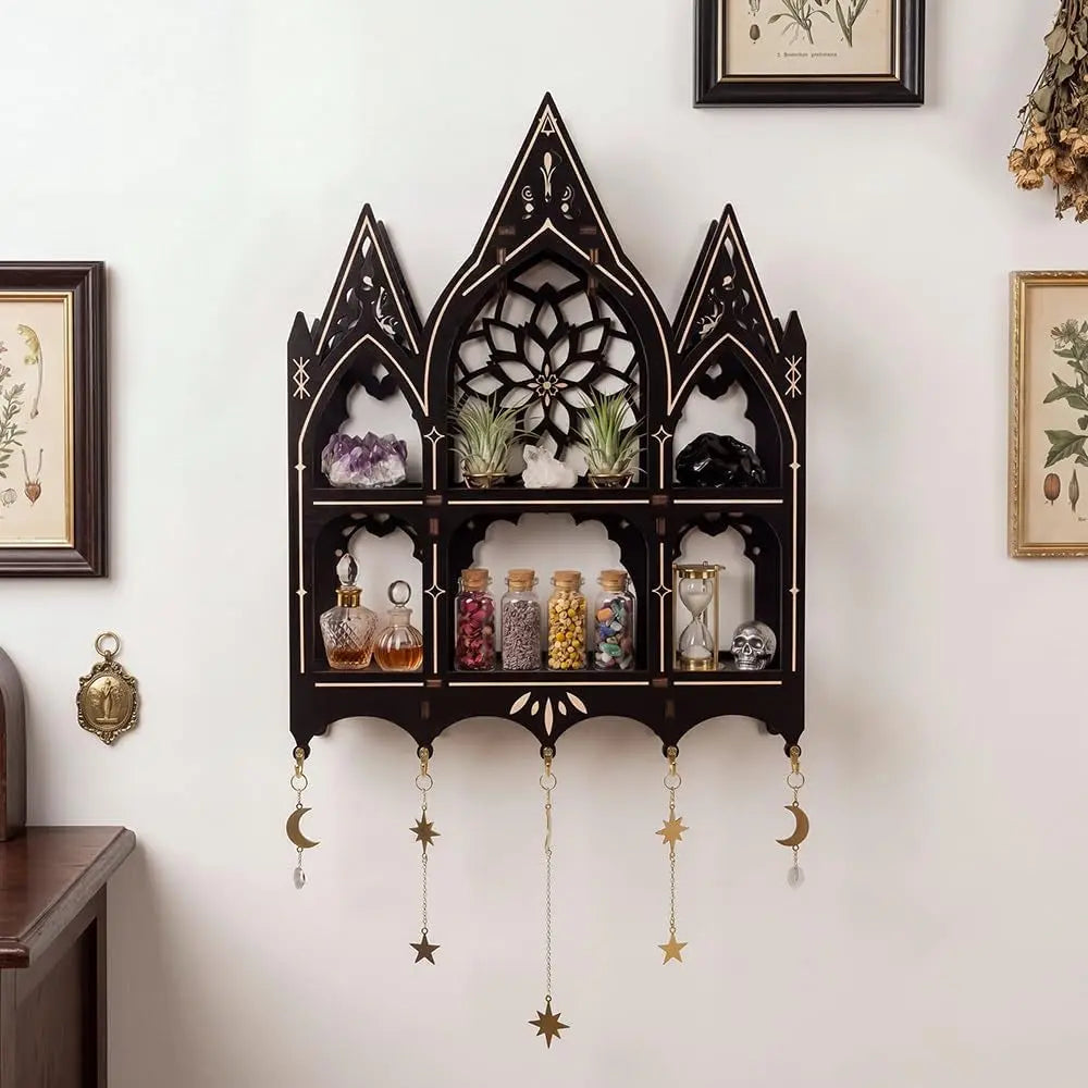 Gothic Trinket Shelf, Wall Shelf for Bedroom, Black Floating Shelves Gothic Witchy Home Decor Aesthetic Wall Goth Room Decor Decorative Crystal Display Shelves Vintage Gift