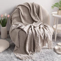 Indulge in Comfort with Our Lightweight Acrylic Knitted Throw Blanket - Soft, Cozy, and Stylish for Couch, Bed, and Travel - 51 x 67 Inches in Elegant Taupe Checkered Design