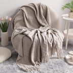 Indulge in Comfort with Our Lightweight Acrylic Knitted Throw Blanket - Soft, Cozy, and Stylish for Couch, Bed, and Travel - 51 x 67 Inches in Elegant Taupe Checkered Design