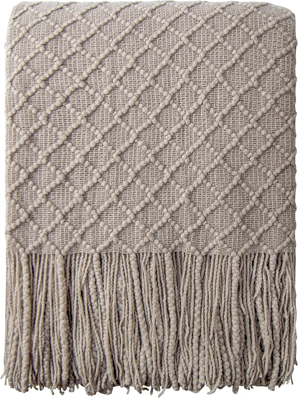 Indulge in Comfort with Our Lightweight Acrylic Knitted Throw Blanket - Soft, Cozy, and Stylish for Couch, Bed, and Travel - 51 x 67 Inches in Elegant Taupe Checkered Design