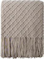 Indulge in Comfort with Our Lightweight Acrylic Knitted Throw Blanket - Soft, Cozy, and Stylish for Couch, Bed, and Travel - 51 x 67 Inches in Elegant Taupe Checkered Design