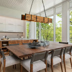 Dining Room Rustic Chandelier Farmhouse with 4X5W LED Downlight - Wood - 39.37X4.72X59In