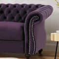 Karen Traditional Chesterfield Loveseat Sofa, Blackberry and Dark Brown, 61.75 X 33.75 X 27.75
