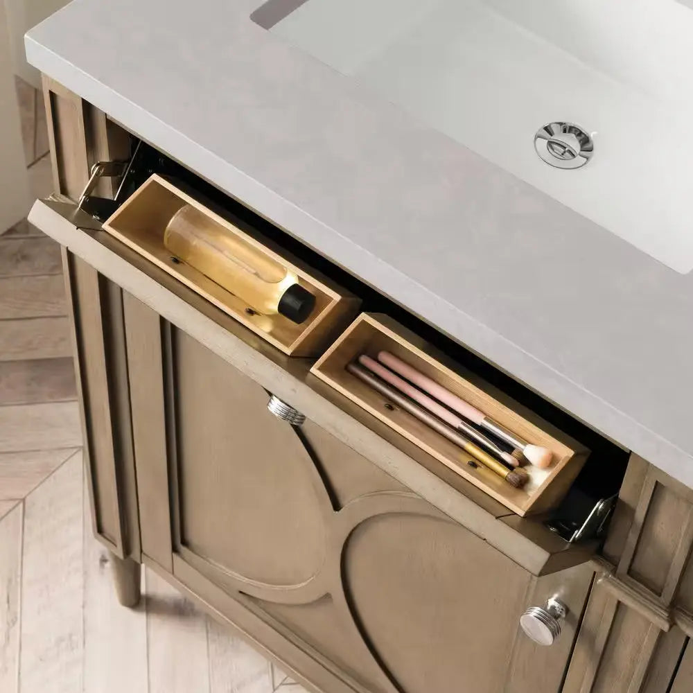 Darrowood 72 In. W X 23 In. D X 34 In. H Double Sink Freestanding Vanity in Walnut W/ Pietra Gray Quartz Top