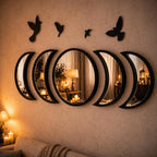 Moon Phase Mirror Wall Decor Set with Birds | Gothic Witchy Boho Wall Mirror Decor | Scandinavian Aesthetic Home Decor for Bedroom Living Room (Black)